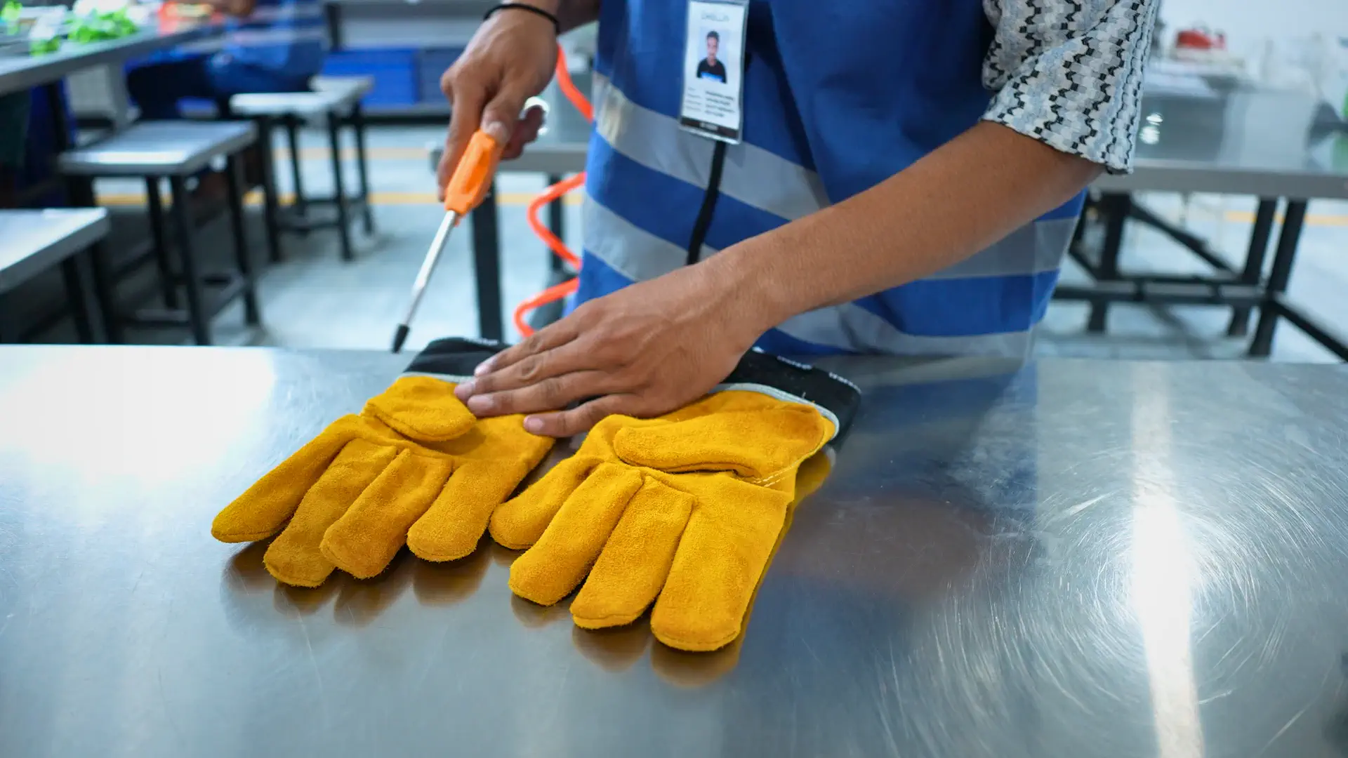 Finished gloves during final quality inspection