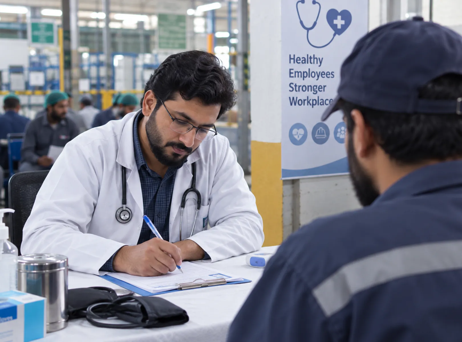 An employee receiving medical support at an Emblon facility